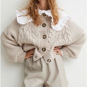 H&M Chunky Cable Knit Cardigan - Light beige S